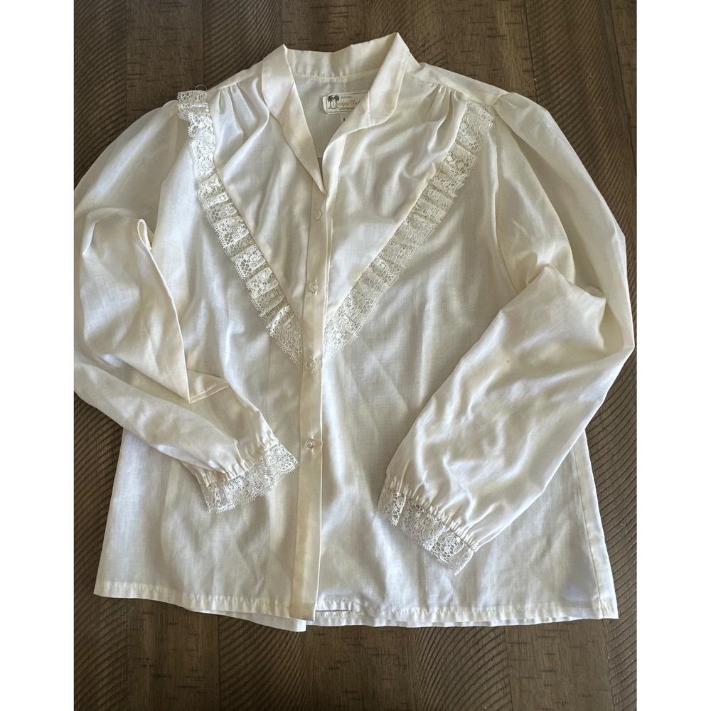 Vintage 70s Carefree Fashions Scottsdale White Lace Prairie Blouse - Size L